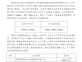 關于推動700W+光伏組件標準設計和應用的聯(lián)合倡議